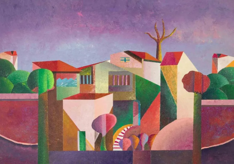 Pamono Massimo Sonnino, Cottages in Tuscany, Acrylic Painting, 1999> Painting