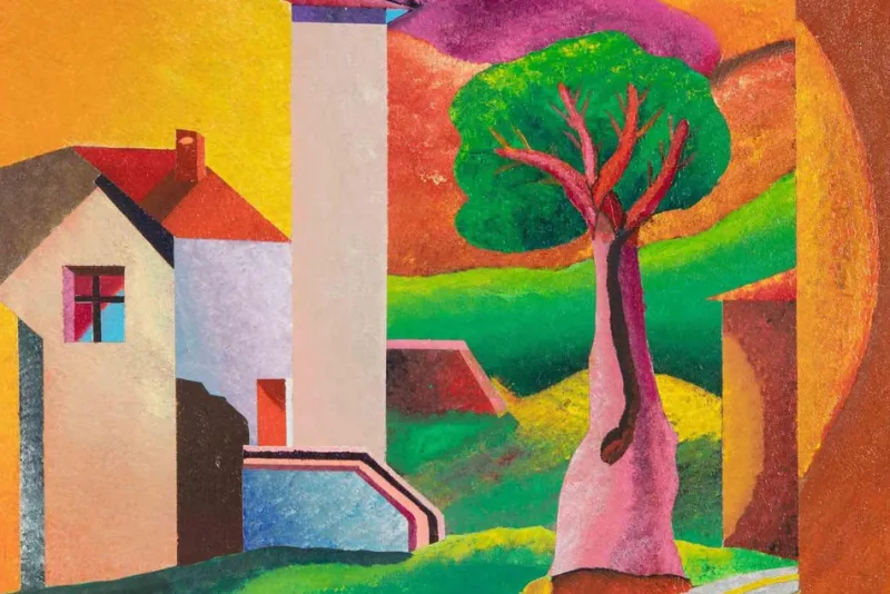 Pamono Massimo Sonnino, Cottages, Acrylic Painting, 2000> Painting
