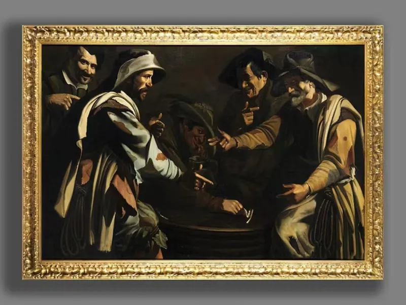 Best Pamono Master of the Flagellation of Cesena, The Morra Players, 1620, Oil on Canvas, Framed