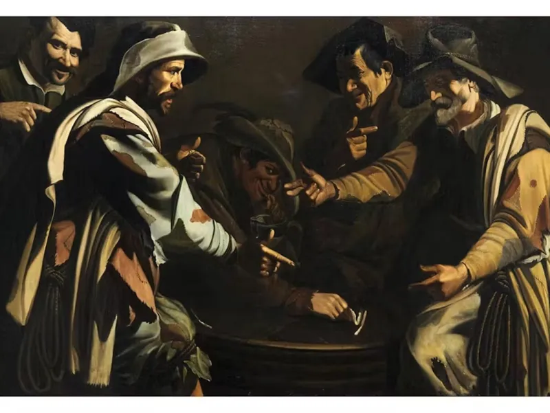 Best Pamono Master of the Flagellation of Cesena, The Morra Players, 1620, Oil on Canvas, Framed