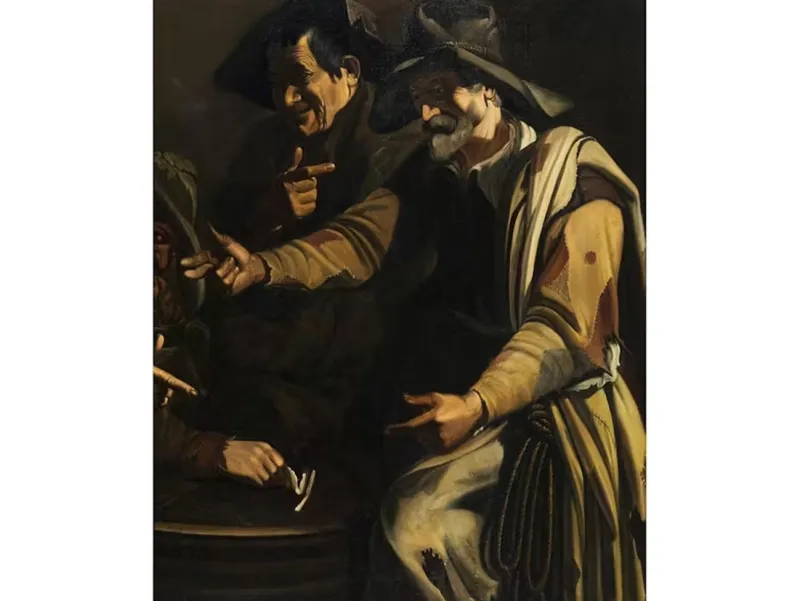 Best Pamono Master of the Flagellation of Cesena, The Morra Players, 1620, Oil on Canvas, Framed