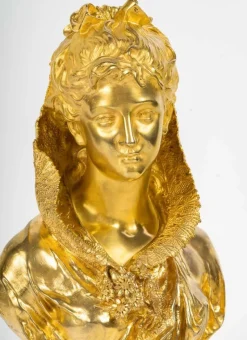 New Pamono Mathurin Moreau, Sculpture Representing a Bust of a Woman, Gilt Bronze