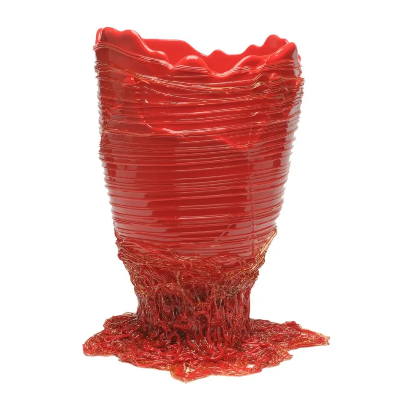 Pamono Matt Red, Clear Red Spaghetti Vase by Gaetano Pesce for Fish Design> Tabletop