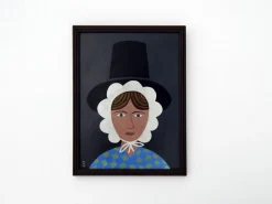 Pamono Matt Rix, Naive Style Portrait of Gwen, Welsh Lady in Traditional Dress, 2000s, Oil Painting, Framed><noscript><img width=