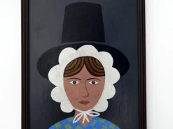 Pamono Matt Rix, Naive Style Portrait of Gwen, Welsh Lady in Traditional Dress, 2000s, Oil Painting, Framed><noscript><img width=