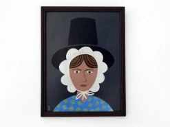 Pamono Matt Rix, Naive Style Portrait of Gwen, Welsh Lady in Traditional Dress, 2000s, Oil Painting, Framed><noscript><img width=