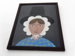 Pamono Matt Rix, Naive Style Portrait of Gwen, Welsh Lady in Traditional Dress, 2000s, Oil Painting, Framed><noscript><img width=