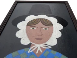 Pamono Matt Rix, Naive Style Portrait of Gwen, Welsh Lady in Traditional Dress, 2000s, Oil Painting, Framed><noscript><img width=