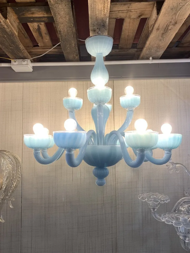 Pamono Matte Light-Blue Murano Style Glass Chandelier from Simoeng> Ceiling Lights