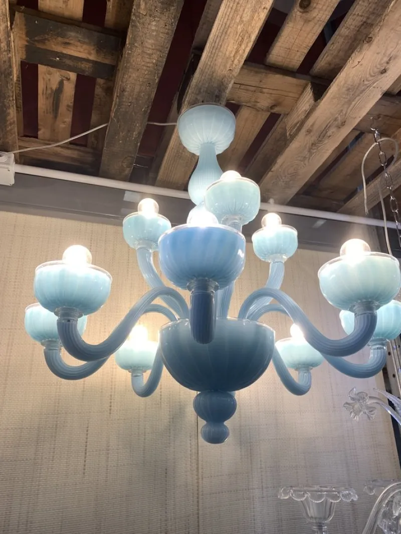 Pamono Matte Light-Blue Murano Style Glass Chandelier from Simoeng> Ceiling Lights