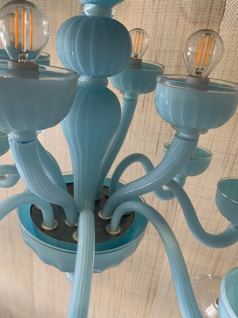 Pamono Matte Light-Blue Murano Style Glass Chandelier from Simoeng> Ceiling Lights