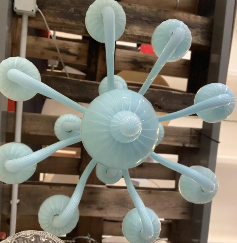 Pamono Matte Light-Blue Murano Style Glass Chandelier from Simoeng> Ceiling Lights