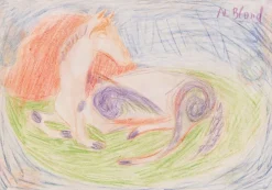 Pamono Maurice Blond, Resting Horse, Coloured Pencil on Paper, 1973> Work On Paper