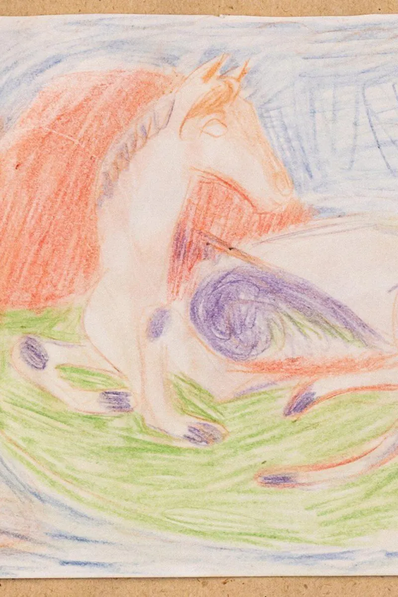 Pamono Maurice Blond, Resting Horse, Coloured Pencil on Paper, 1973> Work On Paper