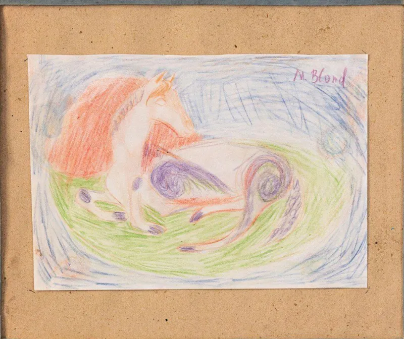 Pamono Maurice Blond, Resting Horse, Coloured Pencil on Paper, 1973> Work On Paper
