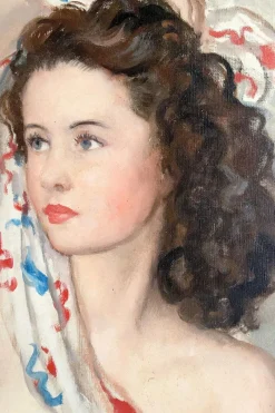 Pamono Maurice Ehlinger, Nude Portrait of a Young Woman wth a Scarf, 1940, Oil on Canvas><noscript><img width=