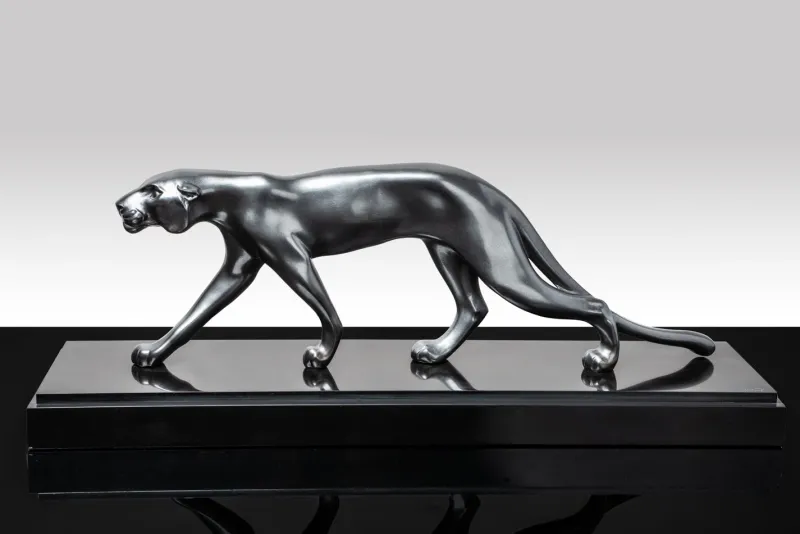 Pamono Maurice Font, Panther Sculpture, 1920s, Metal on Marble Base> Art Deco