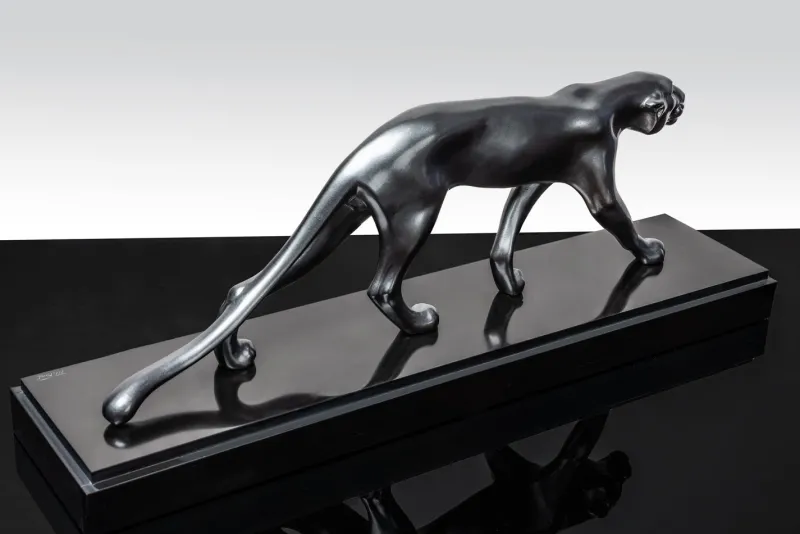 Pamono Maurice Font, Panther Sculpture, 1920s, Metal on Marble Base> Art Deco
