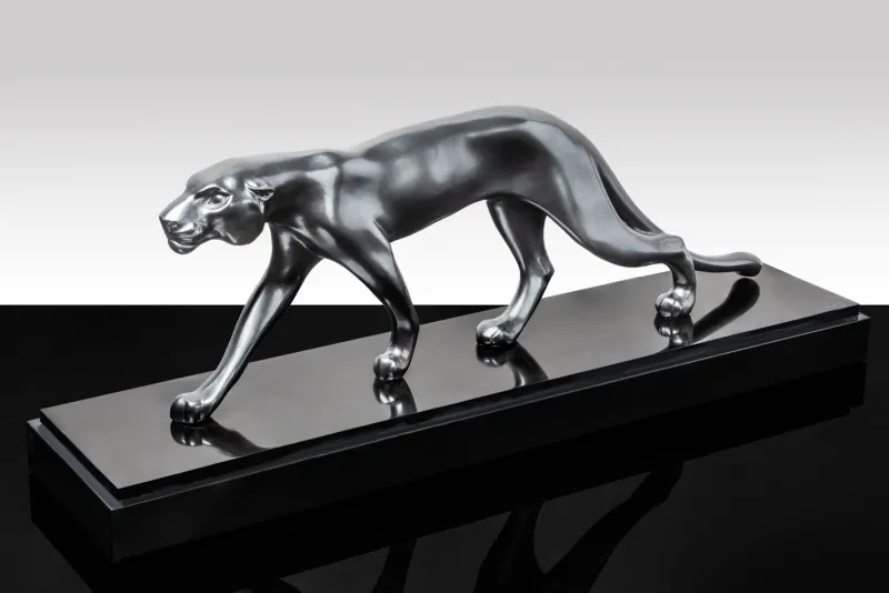 Pamono Maurice Font, Panther Sculpture, 1920s, Metal on Marble Base> Art Deco