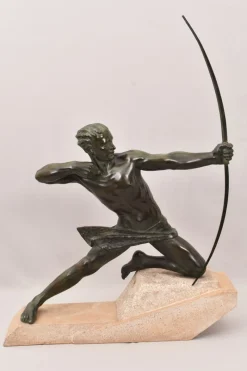Pamono Maxi Le Verrier, Art Deco Warrior or Archer, 1920s, Antimony with Stone Base> Art Deco