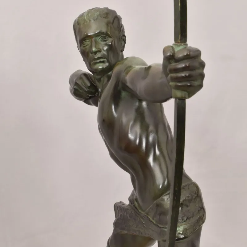 Pamono Maxi Le Verrier, Art Deco Warrior or Archer, 1920s, Antimony with Stone Base> Art Deco