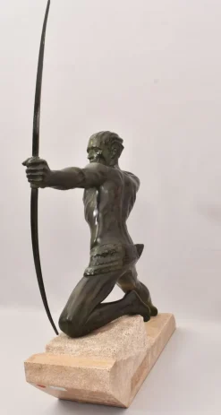 Pamono Maxi Le Verrier, Art Deco Warrior or Archer, 1920s, Antimony with Stone Base><noscript><img width=