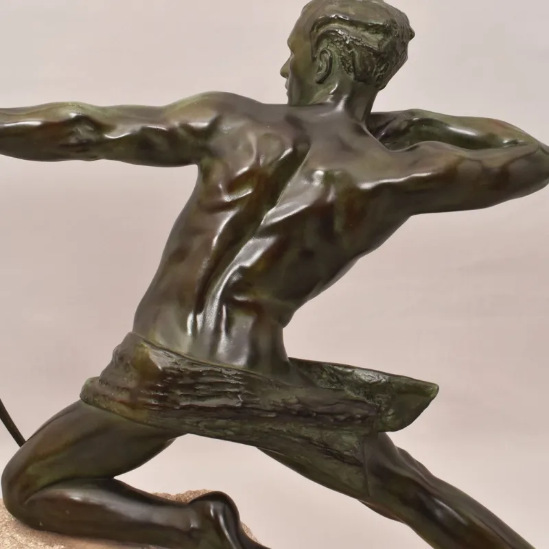 Pamono Maxi Le Verrier, Art Deco Warrior or Archer, 1920s, Antimony with Stone Base> Art Deco