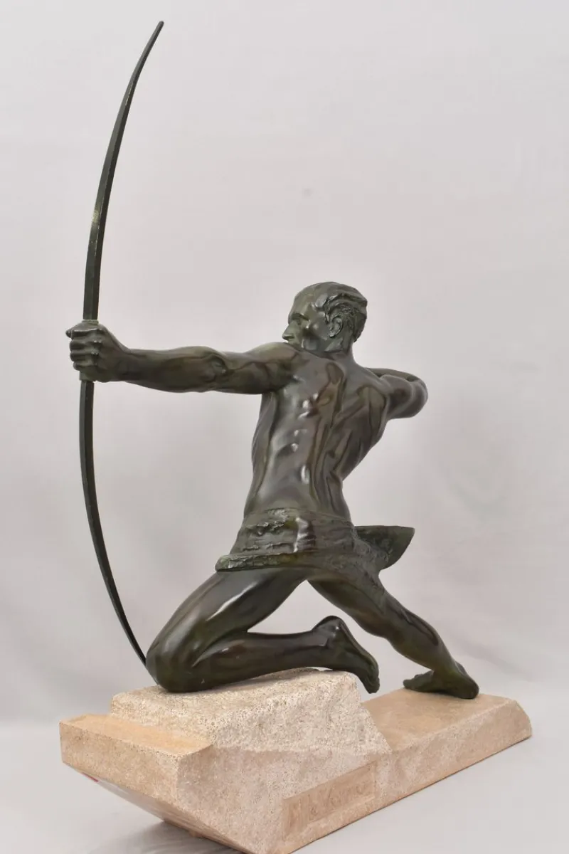 Pamono Maxi Le Verrier, Art Deco Warrior or Archer, 1920s, Antimony with Stone Base> Art Deco