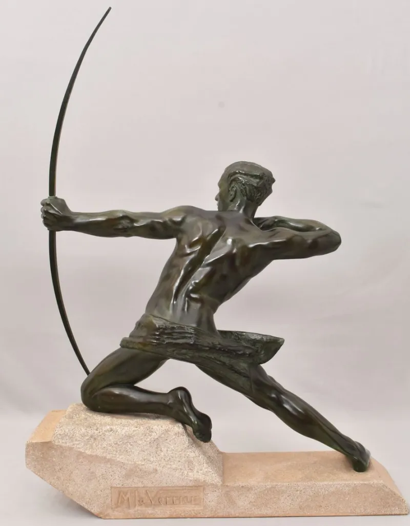 Pamono Maxi Le Verrier, Art Deco Warrior or Archer, 1920s, Antimony with Stone Base> Art Deco