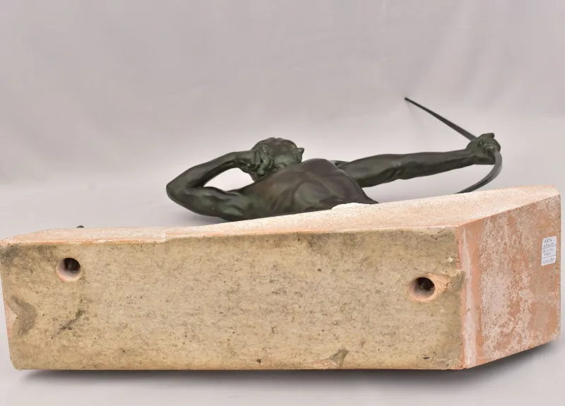 Pamono Maxi Le Verrier, Art Deco Warrior or Archer, 1920s, Antimony with Stone Base> Art Deco