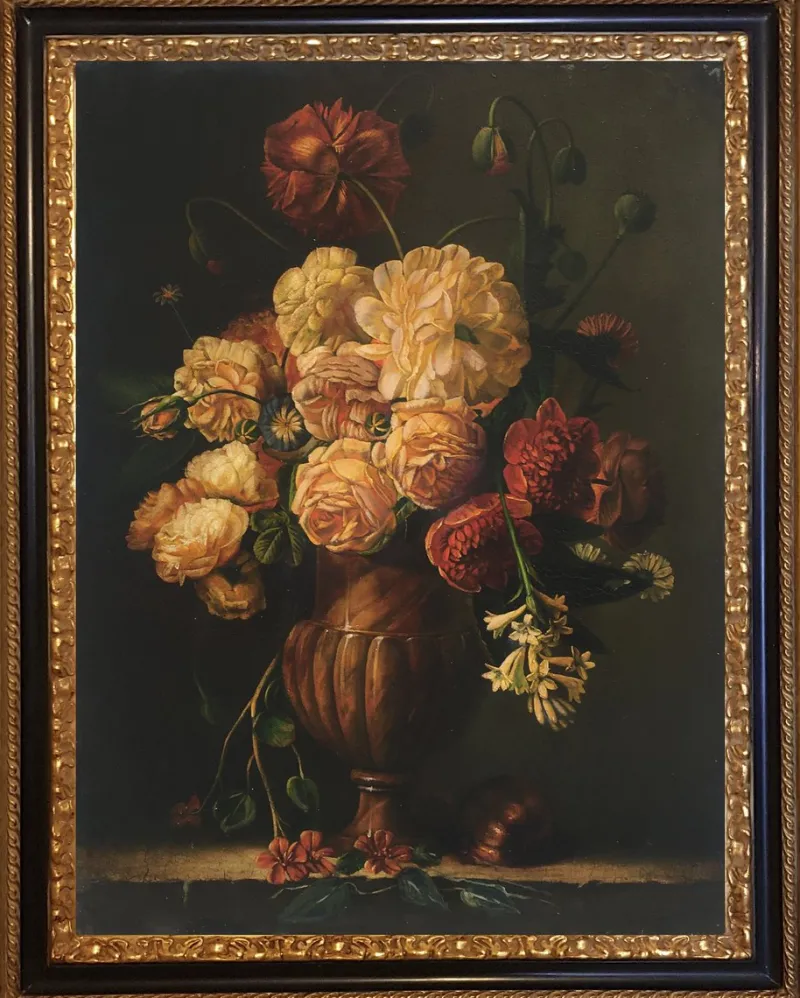 Pamono Maximilian Ciccone, Italian Still Life of Flowers, Oil on Canvas, Framed> Old Masters
