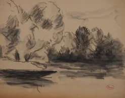 Pamono Maximilien Luce, Calm Corner by the Lake, Original Signed Drawing> Work On Paper