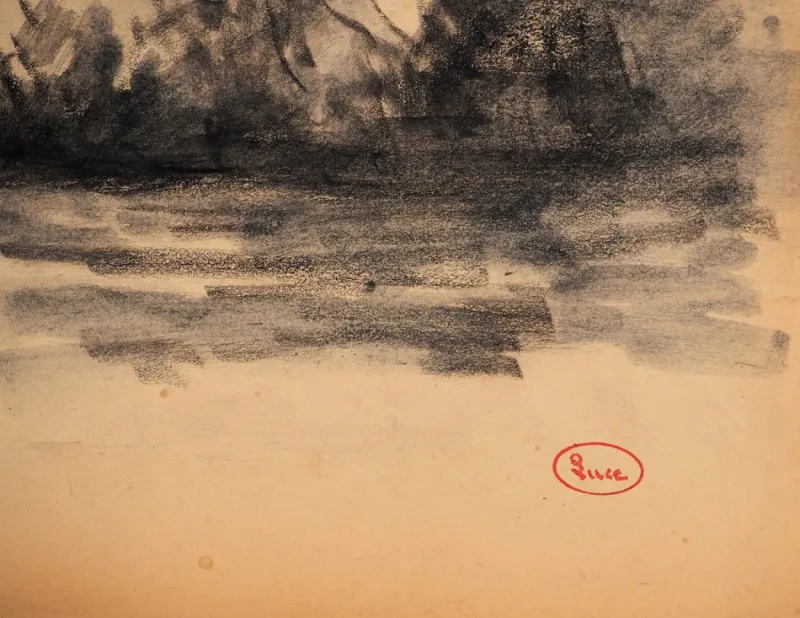 Pamono Maximilien Luce, Calm Corner by the Lake, Original Signed Drawing> Work On Paper