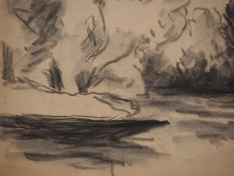 Pamono Maximilien Luce, Calm Corner by the Lake, Original Signed Drawing> Work On Paper