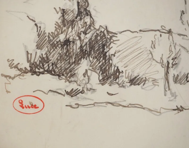 Clearance Pamono Maximilien Luce, Landscape Near Rolleboise, Original Signed Drawing