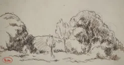 Clearance Pamono Maximilien Luce, Landscape Near Rolleboise, Original Signed Drawing