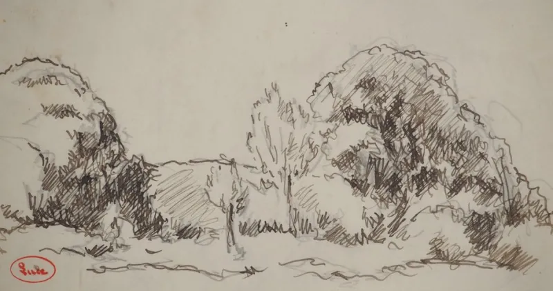 Clearance Pamono Maximilien Luce, Landscape Near Rolleboise, Original Signed Drawing