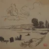Discount Pamono Maximilien Luce, Landscape on the Hill, Original Signed Drawing