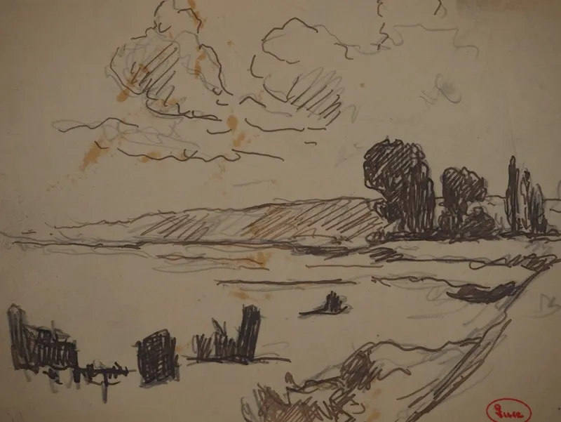 Discount Pamono Maximilien Luce, Landscape on the Hill, Original Signed Drawing