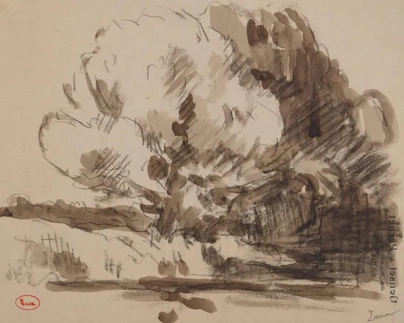 Discount Pamono Maximilien Luce, Nature with Large Trees, Original Signed Drawing
