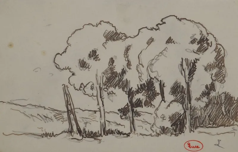 Online Pamono Maximilien Luce, Normandy, Forest in Summer, Original Signed Drawing