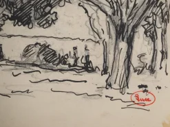 Pamono Maximilien Luce, Walkers in the Woods, Original Signed Drawing> Work On Paper