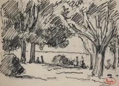 Pamono Maximilien Luce, Walkers in the Woods, Original Signed Drawing><noscript><img width=