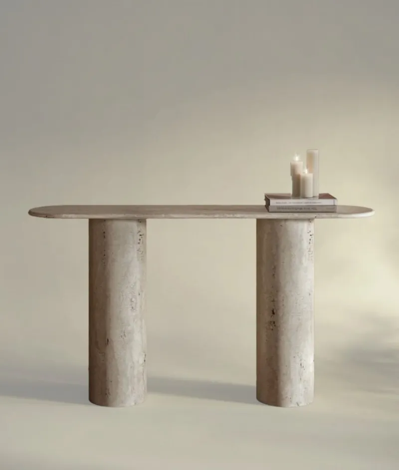 Pamono Maya Three-Piece Travertine Console Table by Stonemarble> Tables|Console Tables