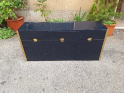 New Pamono MB3 Sideboard in Blue Lacquered Wood and Brass by Luigi Caccia Dominioni for Azucena, Italy, 1960s
