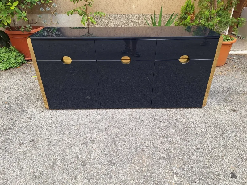 New Pamono MB3 Sideboard in Blue Lacquered Wood and Brass by Luigi Caccia Dominioni for Azucena, Italy, 1960s