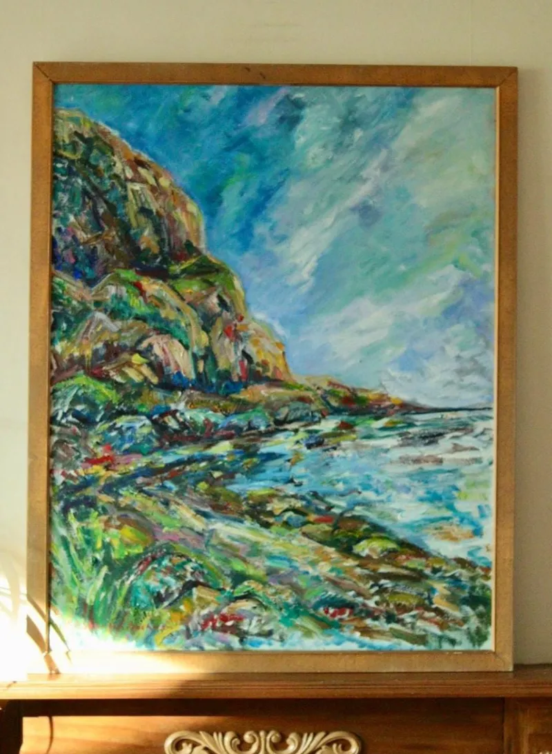 Hot Pamono M-B Swömbom-Backman, Vivid Coastline, Mid-20th Century, Oil on Canvas, Framed