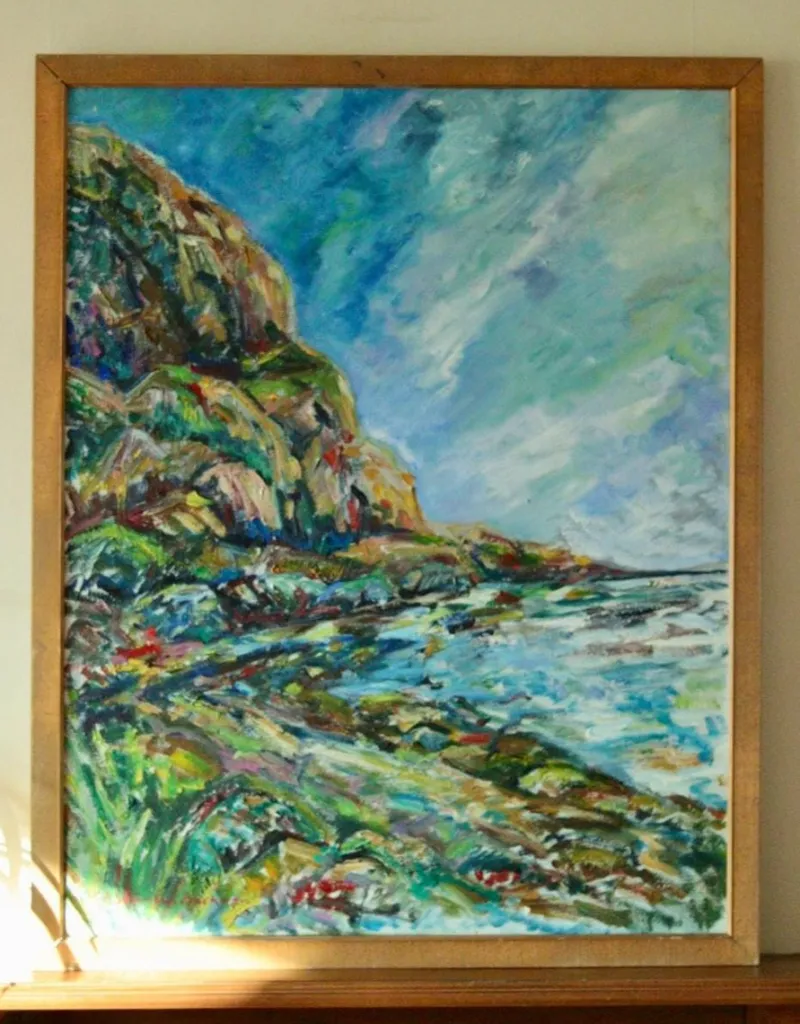 Hot Pamono M-B Swömbom-Backman, Vivid Coastline, Mid-20th Century, Oil on Canvas, Framed