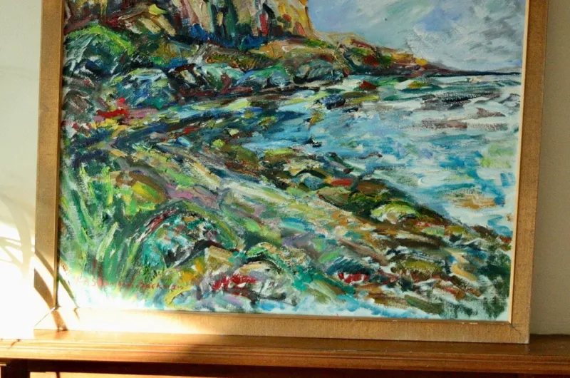 Hot Pamono M-B Swömbom-Backman, Vivid Coastline, Mid-20th Century, Oil on Canvas, Framed