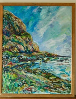 Hot Pamono M-B Swömbom-Backman, Vivid Coastline, Mid-20th Century, Oil on Canvas, Framed